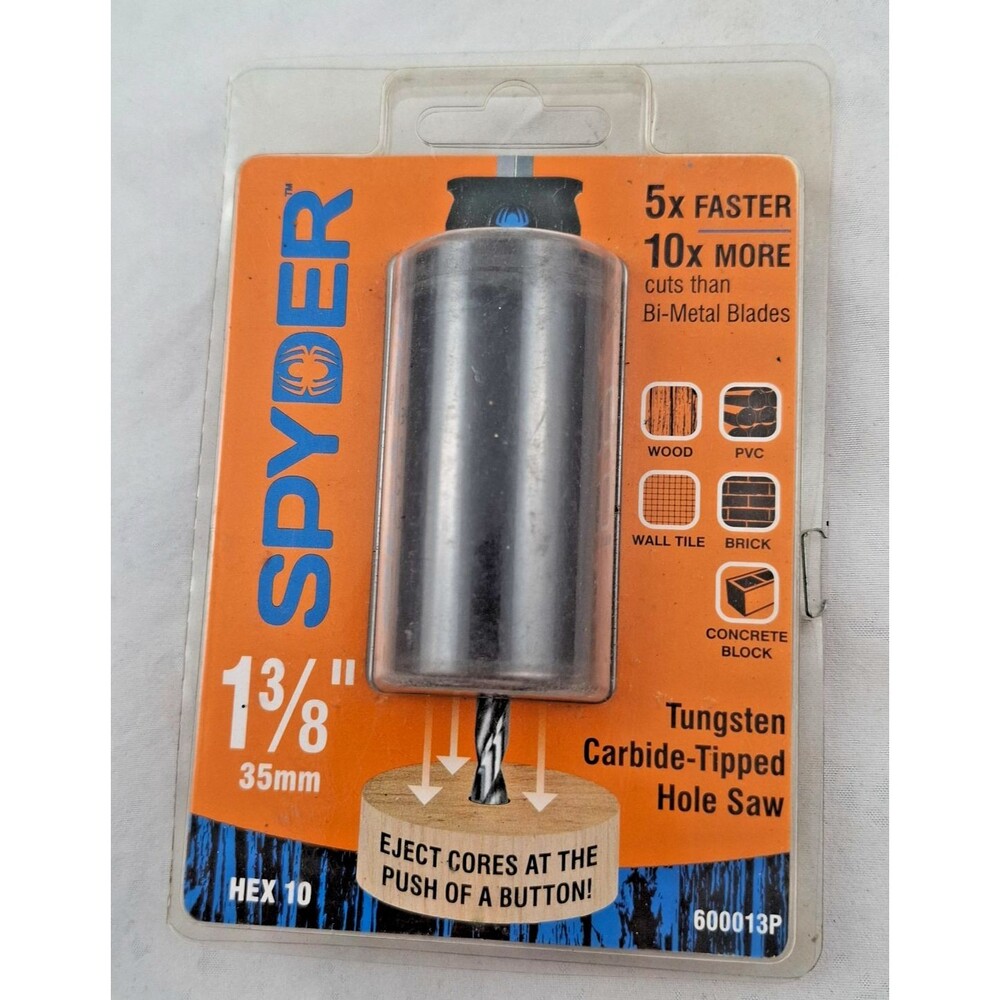 SPYDER 1-3/8 Inch 35mm Hex 10 Tungsten Carbide-Tipped Hole Saw-NEW!